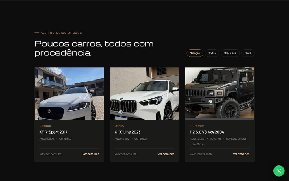 Vitrine de carros do site